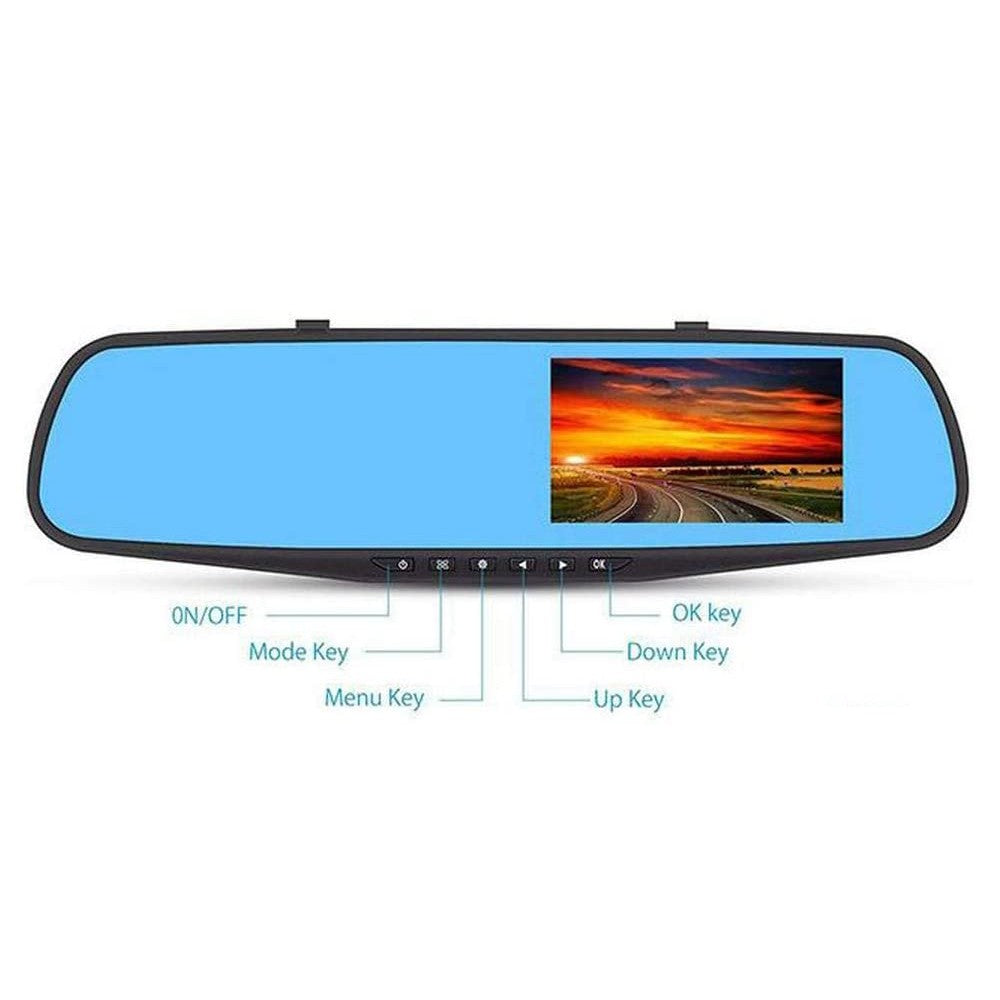 Full HD 1080P Car Rearview Anti Glare Blue Mirror Dash Cam Dual Lens Car Camera NOT Touchscreen with Night Vision Loop Recording WITHOUT SD CARD