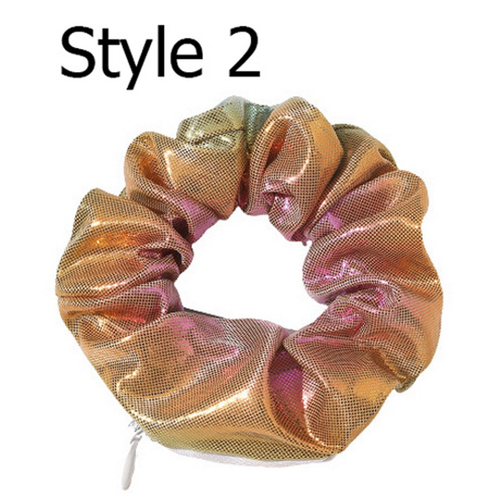 7PCS Women Shiny Metallic Zipper Pocket Velvet Scrunchies Hair Ties Girl Stuff Scrunchy Hair Elastic Bands for Sister Friend