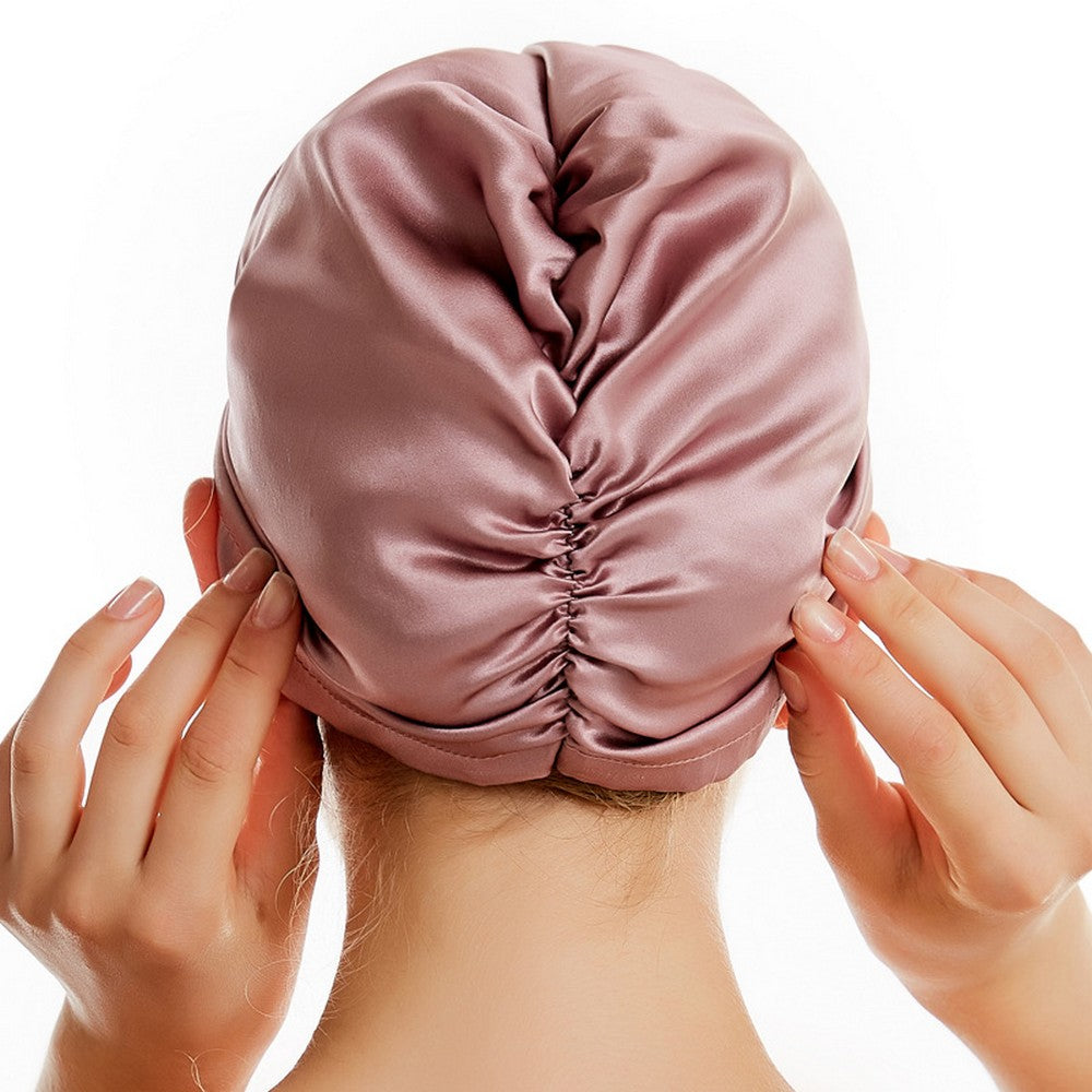 Women Silk Turban Tied Knot Fashion Pleated Turban Cap Beanie Headwrap Sleep Hat Pink