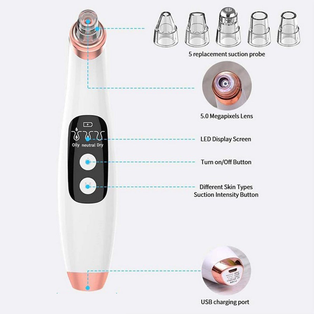 Visible Rechargeable 3 Suction Blackhead Remover Camera Vacuum Pore Acne Cleaner