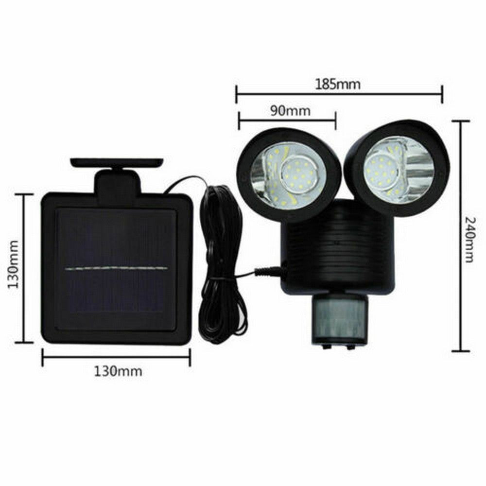 22 LED Outdoor Solar Powered Dual Heads Light Flood Lamp Security Garden Motion Sensor Light