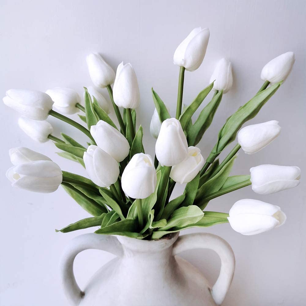 10 X Artificial White Tulip Flower Bouquet Home Office Wedding Decoration Photography Props