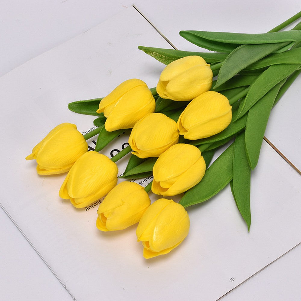 10 X Artificial Yellow Tulip Flower Bouquet Home Office Wedding Decoration Photography Props