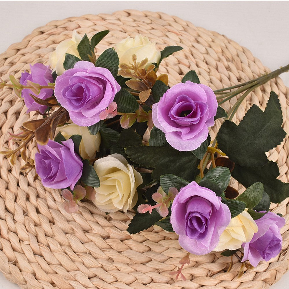 2 X Artificial Purple Rose Flowers Bouquet Home Office Wedding Decoration Photography Props