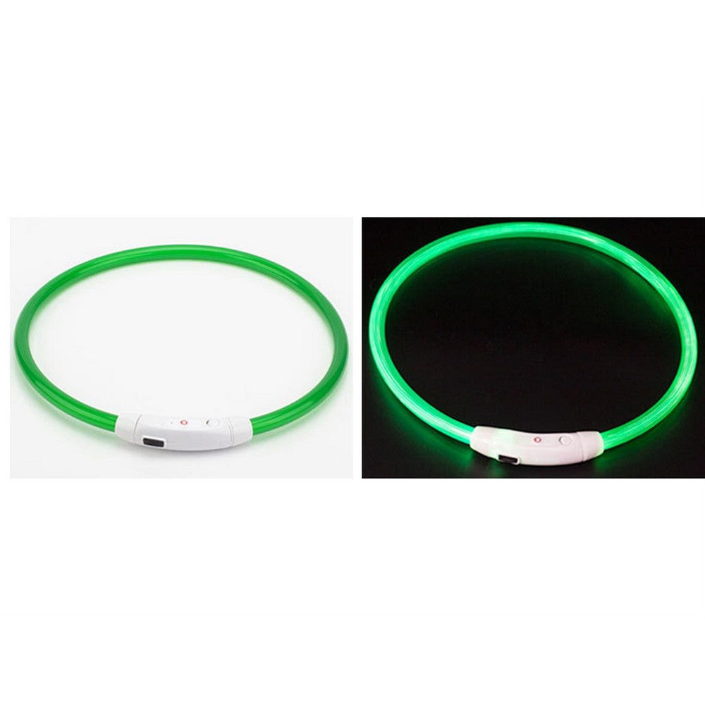 USB Rechargeable 3 Modes Glowing Pet Collars Safety Visibility at Night for Dog Green