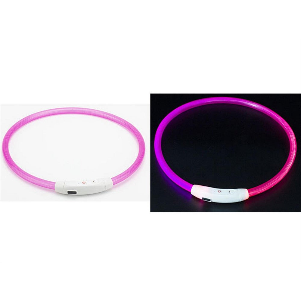 USB Rechargeable 3 Modes Glowing Pet Collars Safety Visibility at Night for Dog Pink