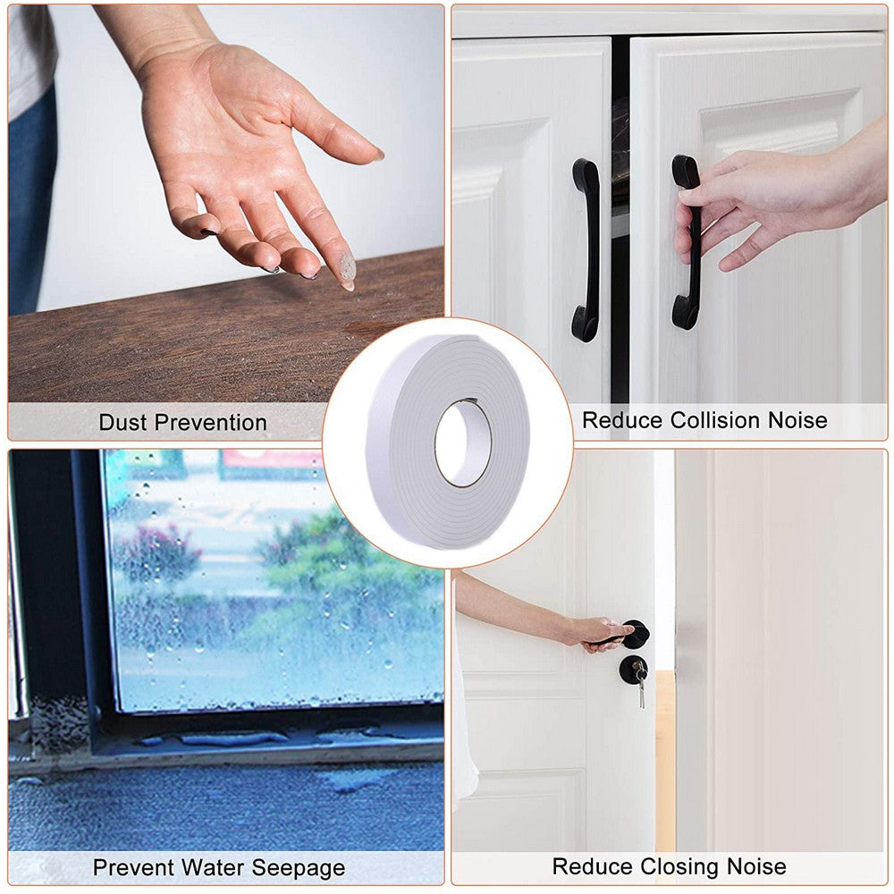 4 Rolls 5M Weather Stripping Sponge Foam Strip Tapes Draught Excluder Door Window Seal Rolls White