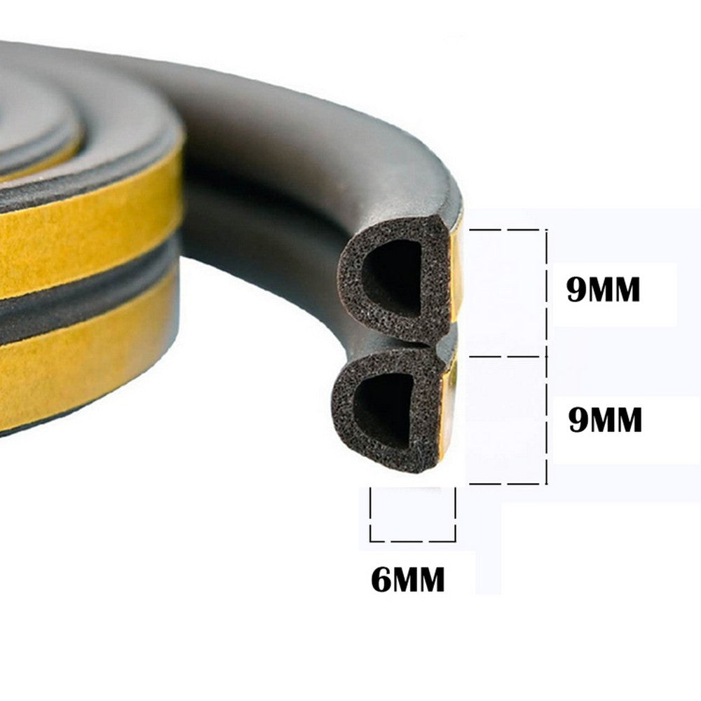 2 Rolls 5M D Type Door Weather Stripping Window Seal Strips Self Adhisive Gap Blockers Black