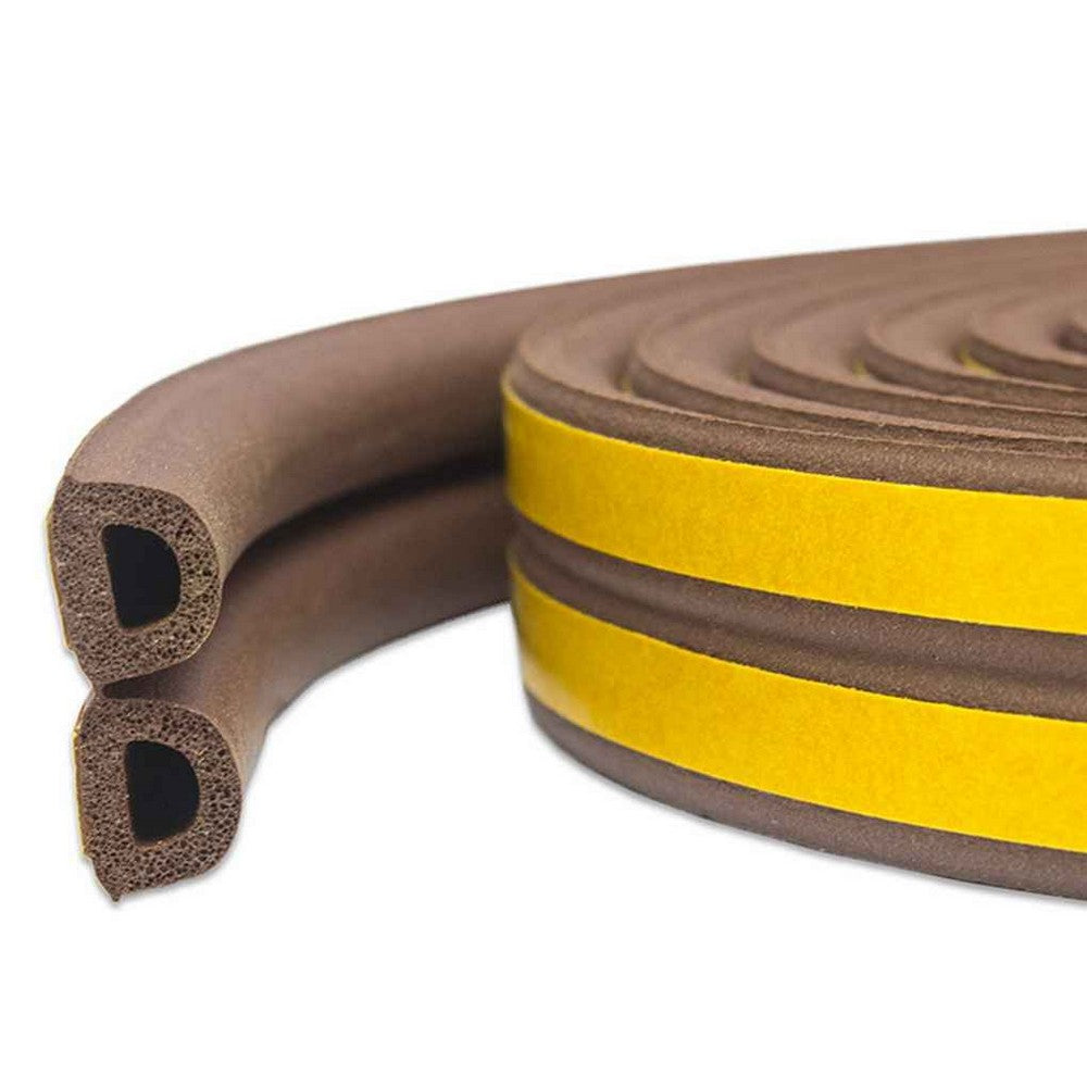 2 Rolls 5M D Type Door Weather Stripping Window Seal Strips Self Adhisive Gap Blockers Brown