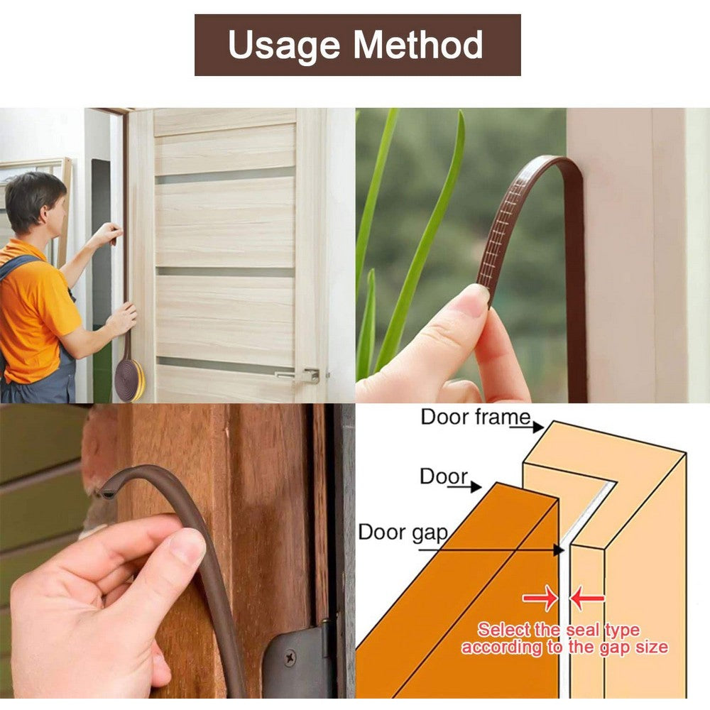 2 Rolls 5M D Type Door Weather Stripping Window Seal Strips Self Adhisive Gap Blockers Brown