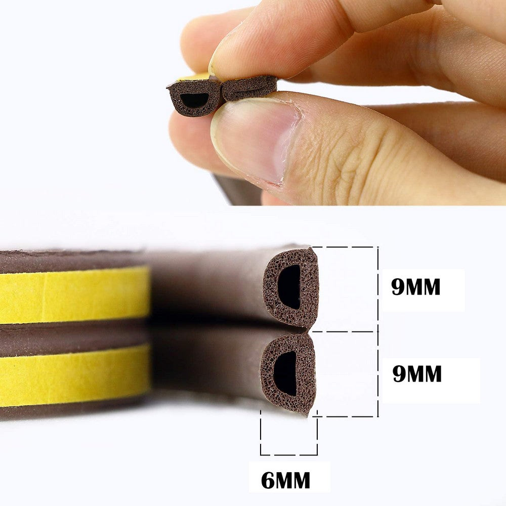 2 Rolls 5M D Type Door Weather Stripping Window Seal Strips Self Adhisive Gap Blockers Brown