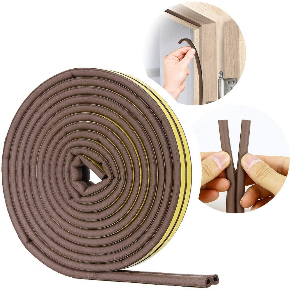 2 Rolls 5M D Type Door Weather Stripping Window Seal Strips Self Adhisive Gap Blockers Brown