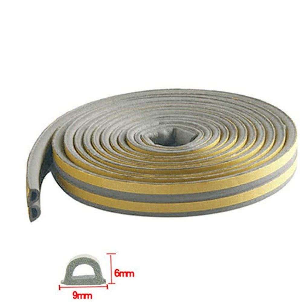 2 Rolls 5M D Type Door Weather Stripping Window Seal Strips Self Adhisive Gap Blockers Grey