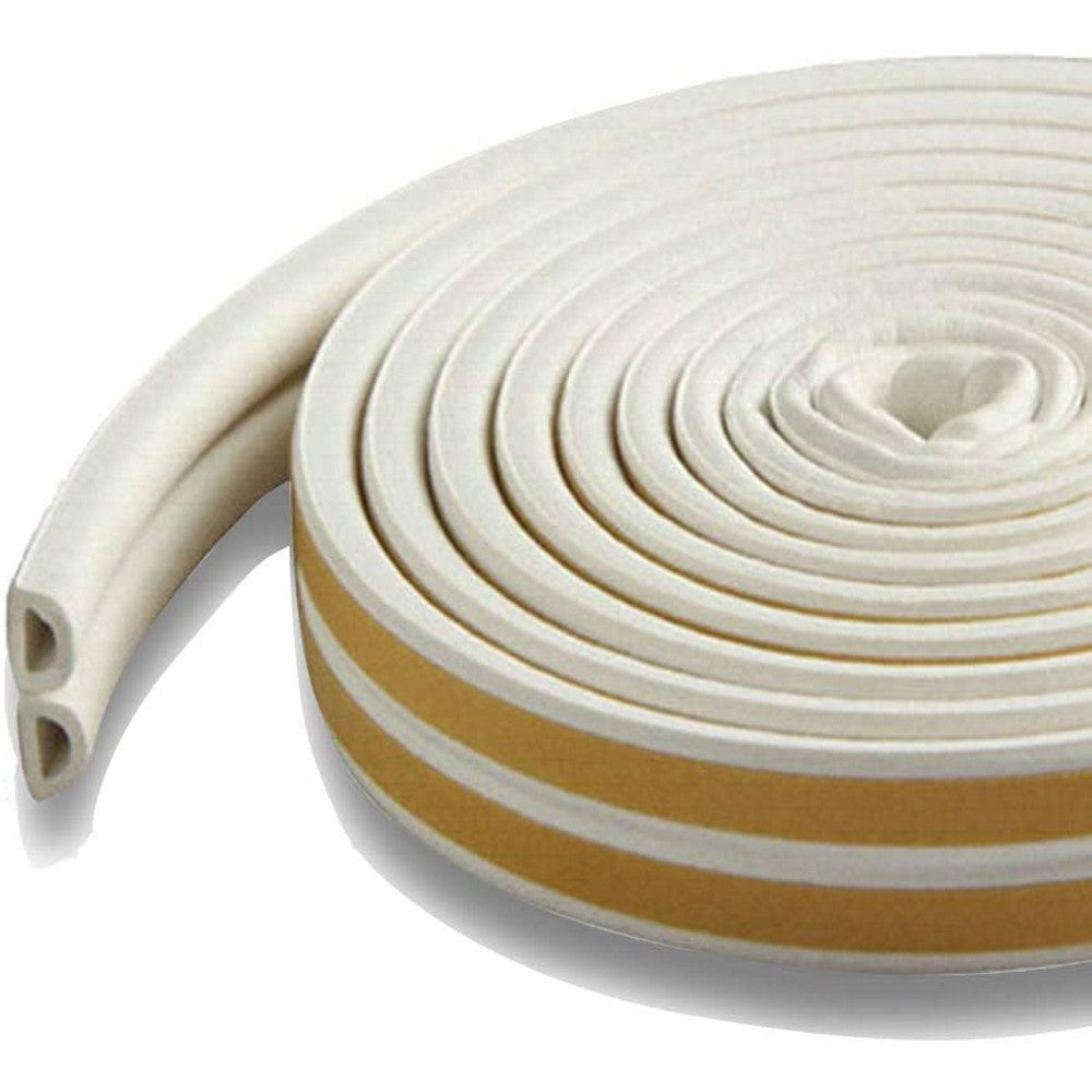 4 Rolls 5M D Type Door Weather Stripping Window Seal Strips Self Adhisive Gap Blockers White