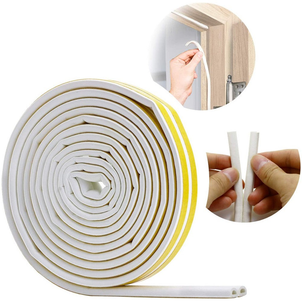 4 Rolls 5M D Type Door Weather Stripping Window Seal Strips Self Adhisive Gap Blockers White