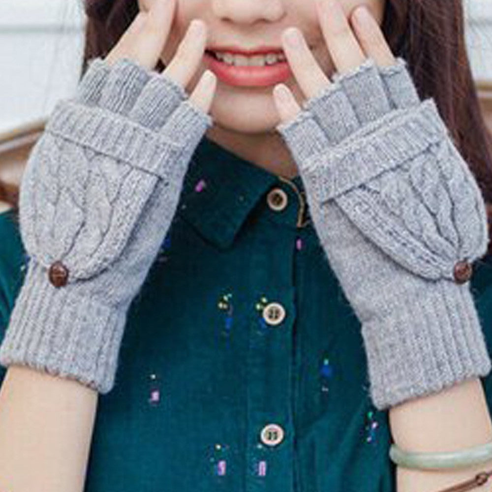 2 Pairs of Unisex Warm Winter Flip Twist Fingerless Gloves One Size Half Finger Convertible Flap Cover Mittens for Men and Women Grey