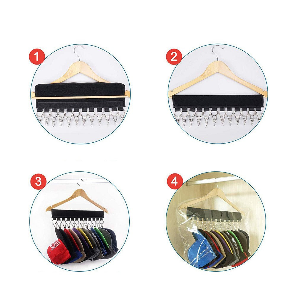 2 X Closet Hat Organizer Baseball Caps Holder Socks Underwear Clips Towel Hanger with 12 Pieces Clips