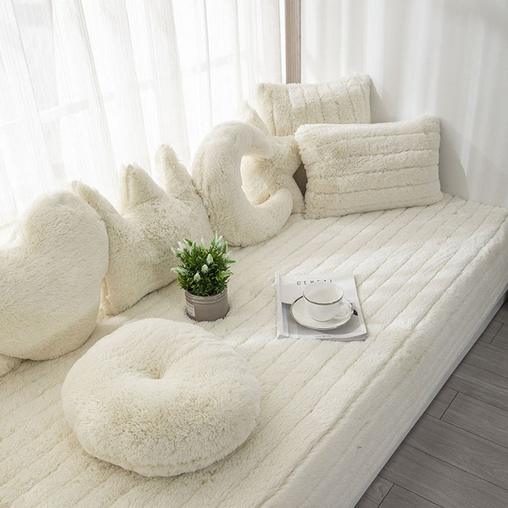 70x150CM Plush Bay Window Seat Cover Windowsill Balcony Area Seat Pad Window Bench Couch Covers Sofa Mat Beige WITHOUT PILLOWCASE