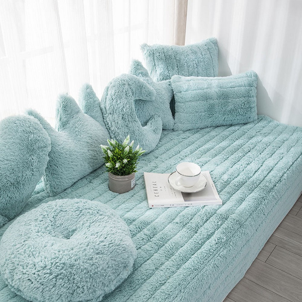 70x180CM Plush Bay Window Seat Cover Windowsill Balcony Area Seat Pad Window Bench Couch Covers Sofa Mat Blue WITHOUT PILLOWCASE
