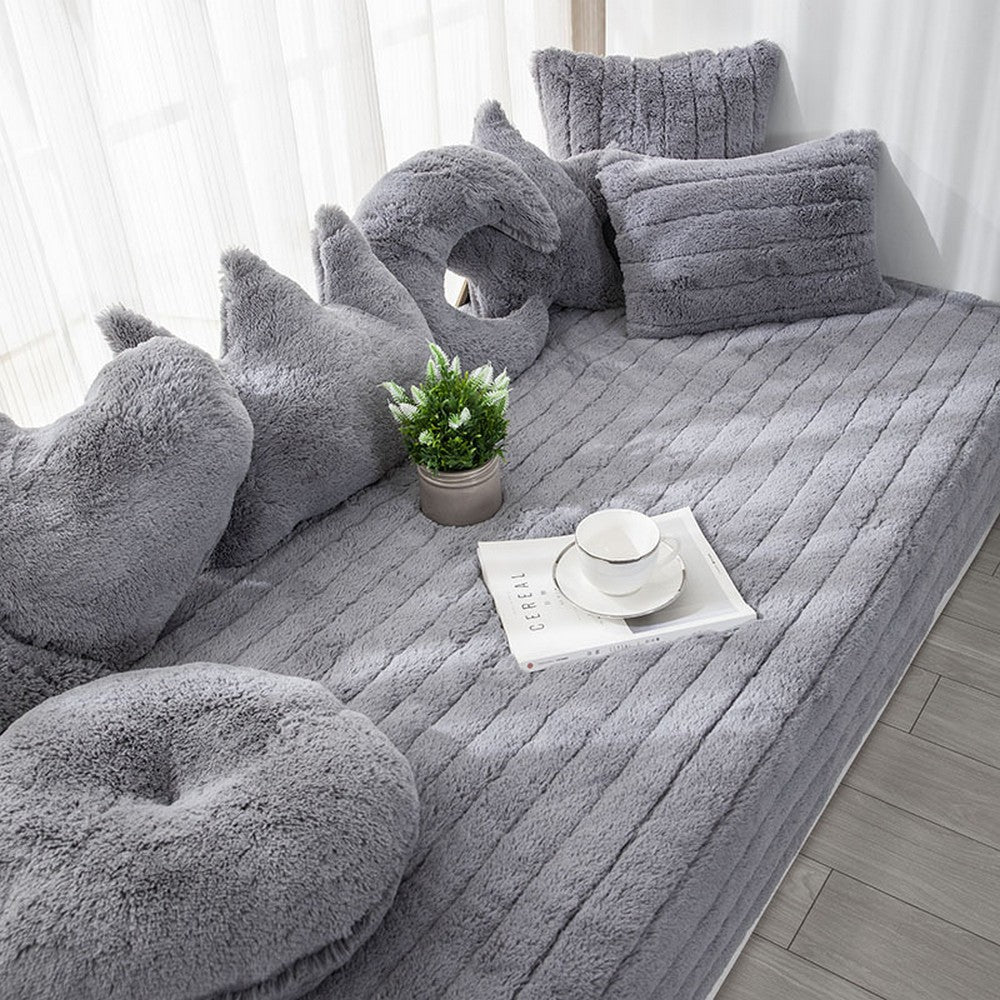 70x180CM Plush Bay Window Seat Cover Windowsill Balcony Area Seat Pad Window Bench Couch Covers Sofa Mat Grey WITHOUT PILLOWCASE