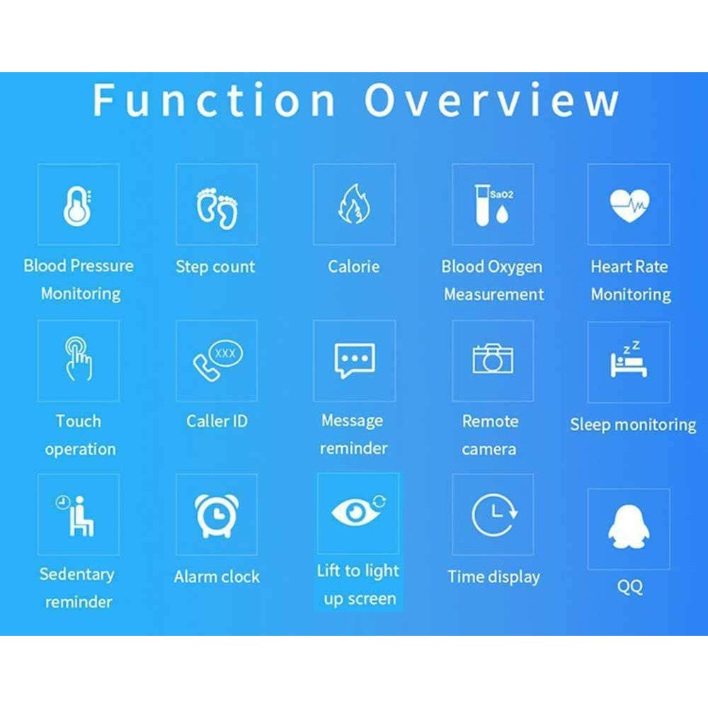 C1Plus Smart Bracelet Water Resistant Fitness Tracker Heart Rate Blood Pressure Monitor Smart Watch Blue