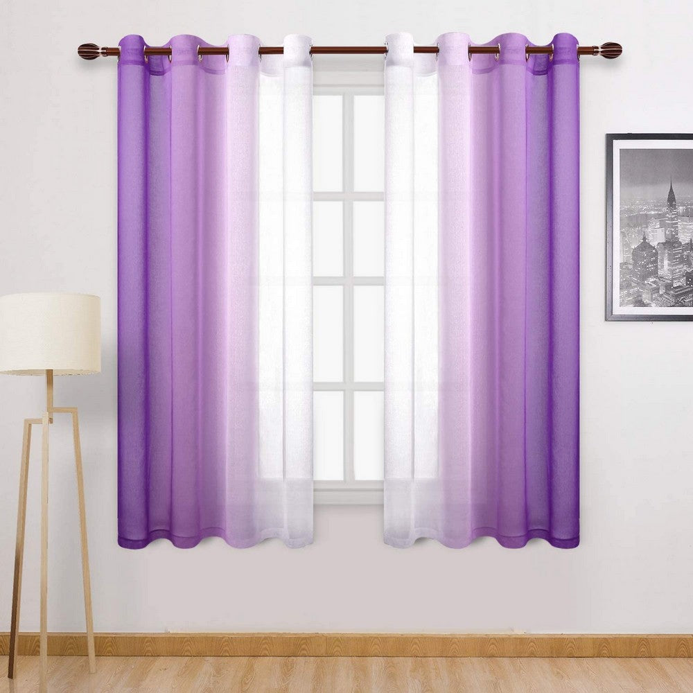 1.32x1.83M Set of 2 Drape Panels Light Filtering Semi Sheer Grommet Curtains Grommet Top Curtains Home Decorations for Bedroom Living Room Purple