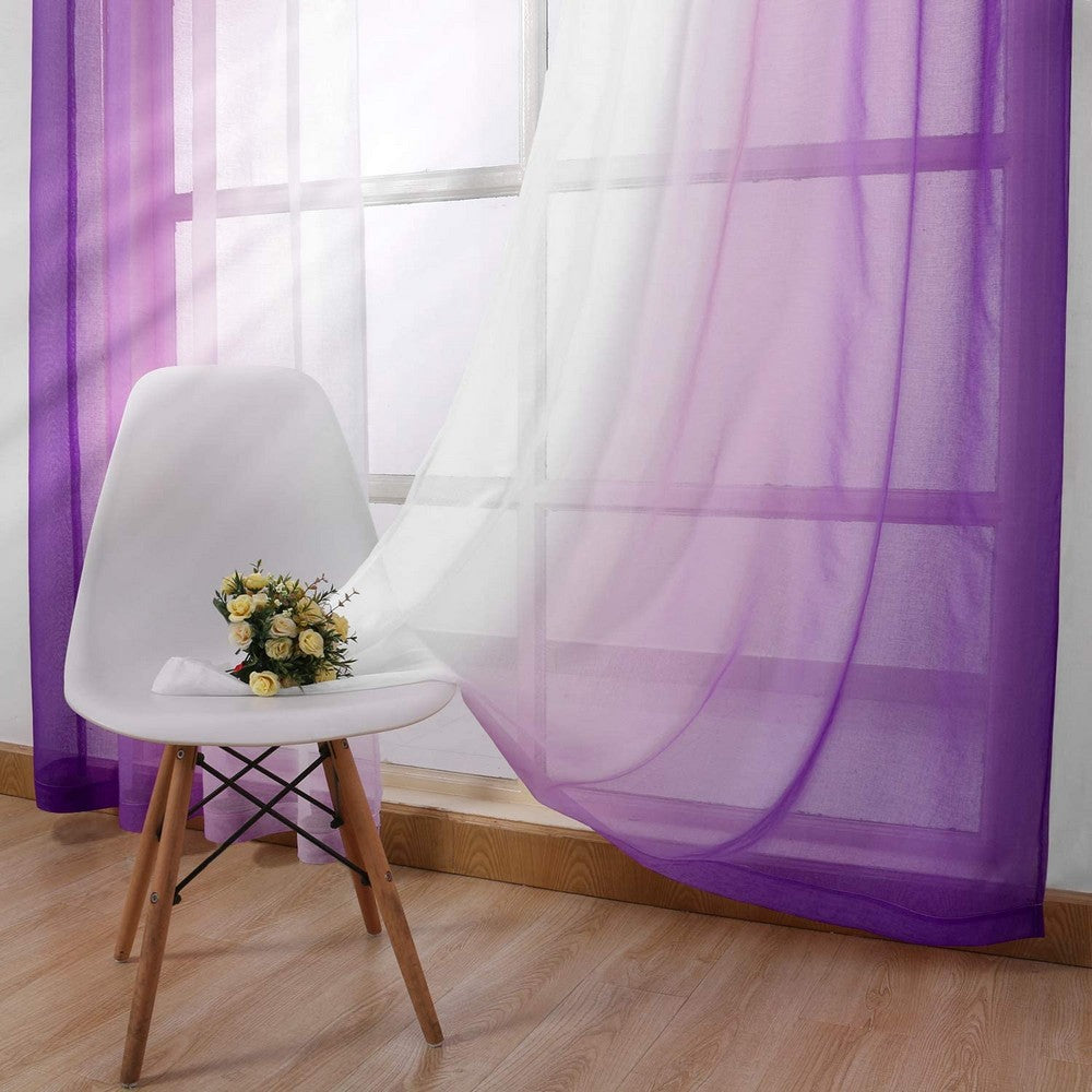 1.32x1.83M Set of 2 Drape Panels Light Filtering Semi Sheer Grommet Curtains Grommet Top Curtains Home Decorations for Bedroom Living Room Purple