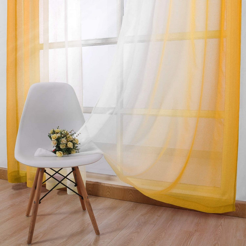 1.32x2.14M Set of 2 Drape Panels Light Filtering Semi Sheer Grommet Curtains Grommet Top Curtains Home Decorations for Bedroom Living Room Yellow