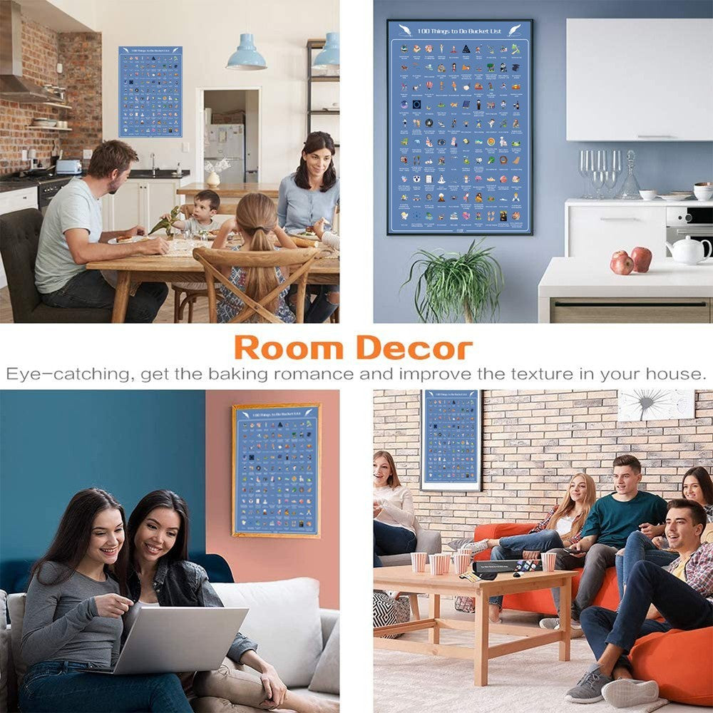 Scratch Off Poster 100 Things To Do Bucket List Home Decor Wall Poster Blue