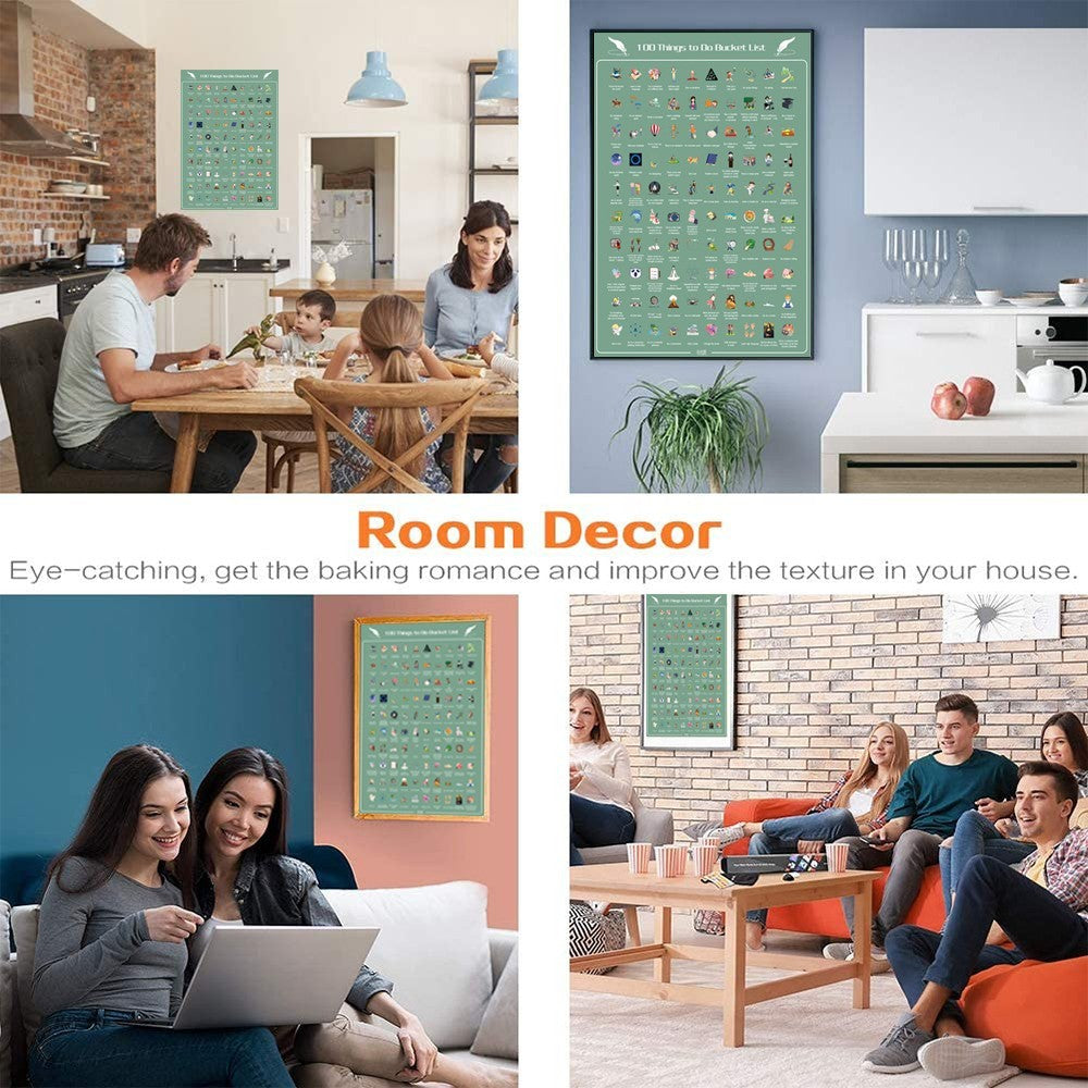 Scratch Off Poster 100 Things To Do Bucket List Home Decor Wall Poster Green