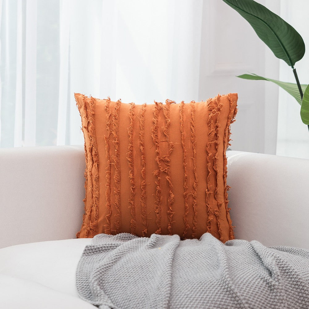 4PCS 45 x 45CM Home Decorative Tassels Design Boho Throw Pillow Cases Cotton Linen Striped Cushion Covers for Sofa Couch Living Room Bedroom Orange