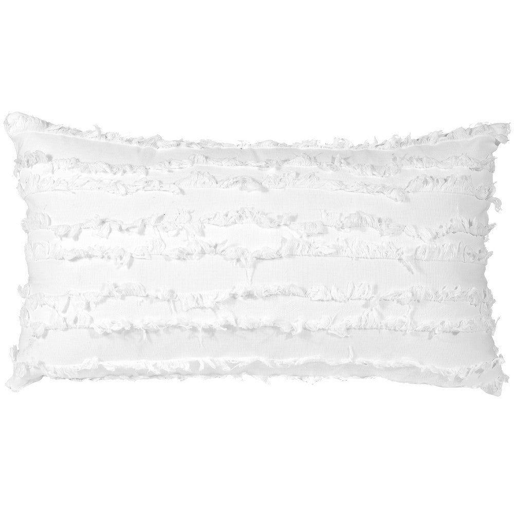 2PCS 30 x 50CM Home Decorative Tassels Design Boho Throw Pillow Cases Cotton Linen Striped Cushion Covers for Sofa Couch Living Room Bedroom White