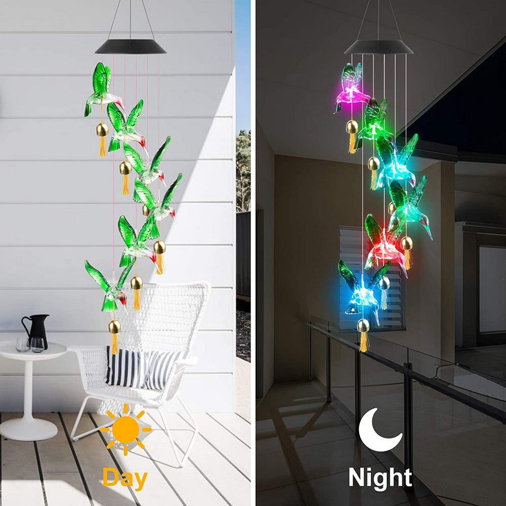 Solar Power Light Hummingbird Bell LED Wind Chimes Home Decor