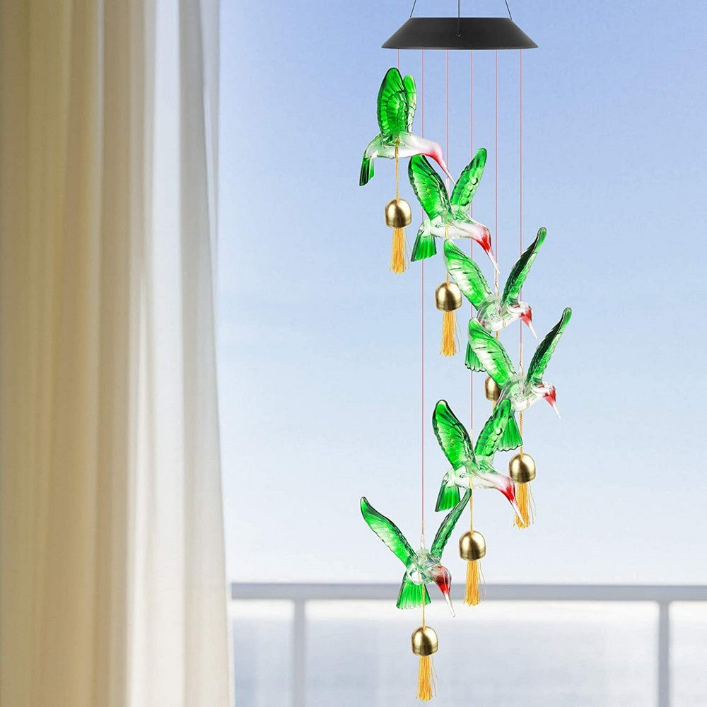 Solar Power Light Hummingbird Bell LED Wind Chimes Home Decor