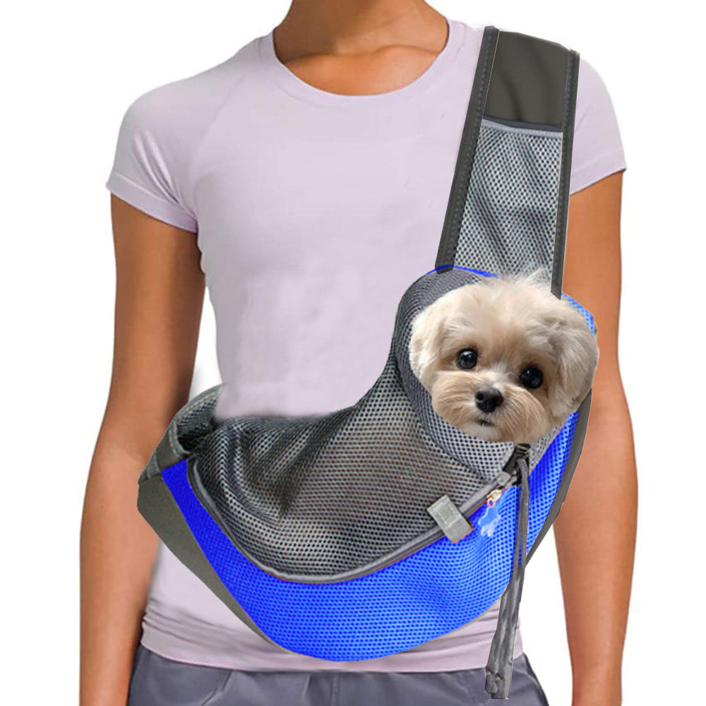 Pet Dog Sling Carrier Outdoor Adjustable Shoulder Bag Mesh Bag for Small Dogs Cats Puppies Blue M
