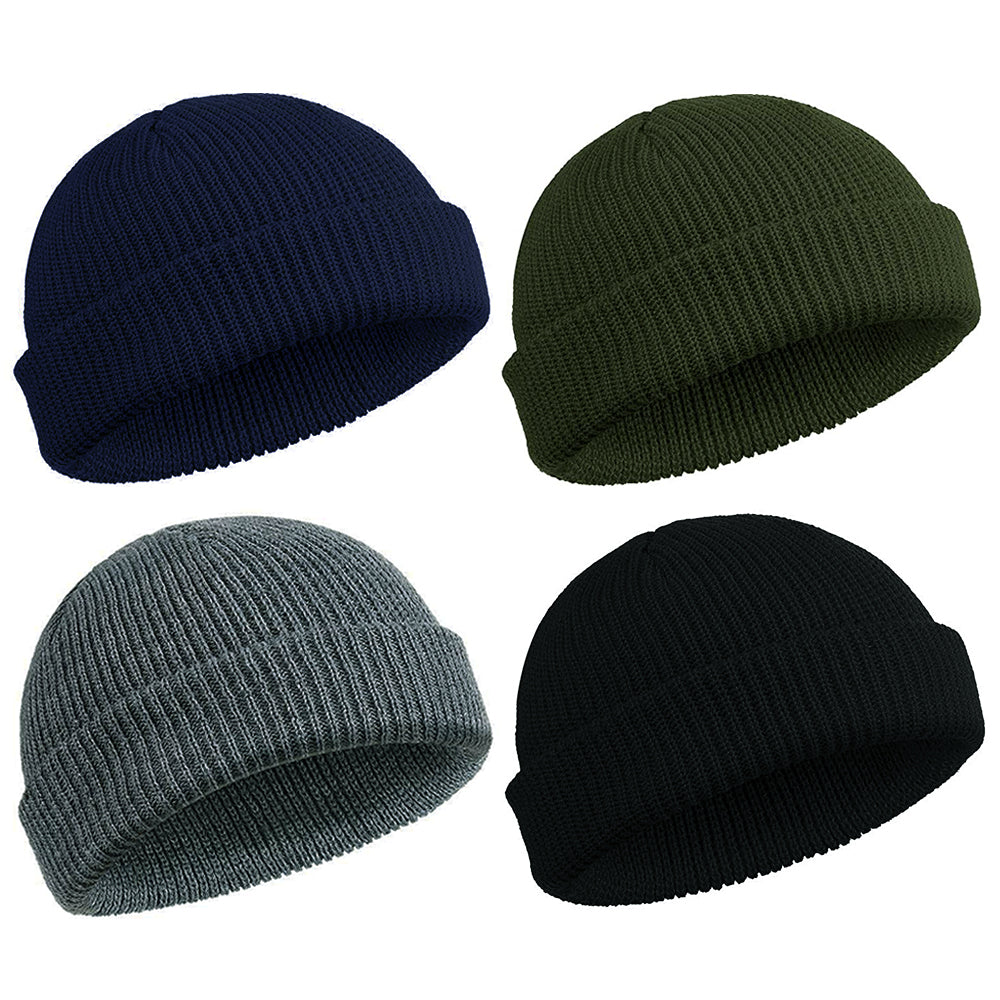 4 Pieces Navy Green Black Grey Unisex Beanie Roll up Edge Hat Skullcap Beanie Winter Warm Head Hat