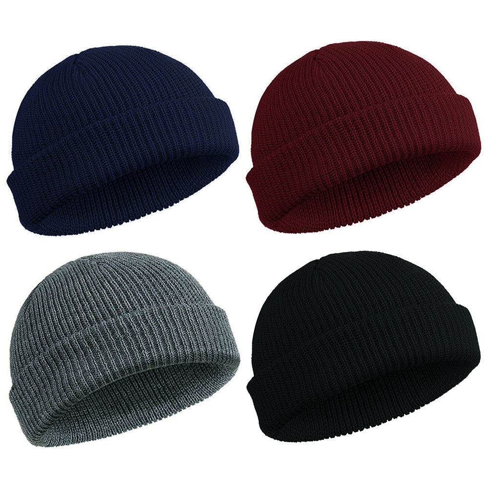 4 Pieces Wine Red Navy Black Grey Unisex Beanie Roll up Edge Hat Skullcap Beanie Winter Warm Head Hat