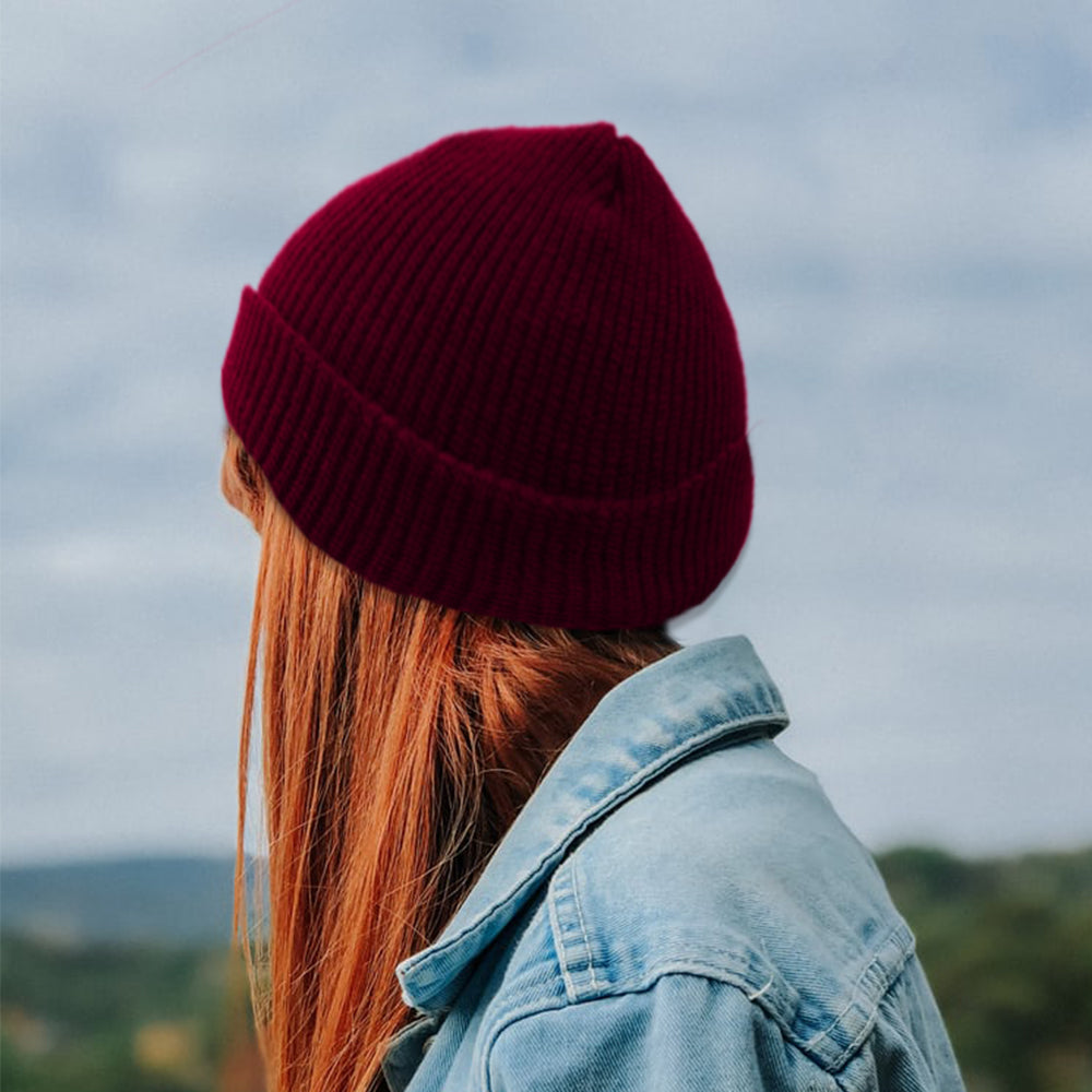 4 Pieces Wine Red Navy Black Grey Unisex Beanie Roll up Edge Hat Skullcap Beanie Winter Warm Head Hat