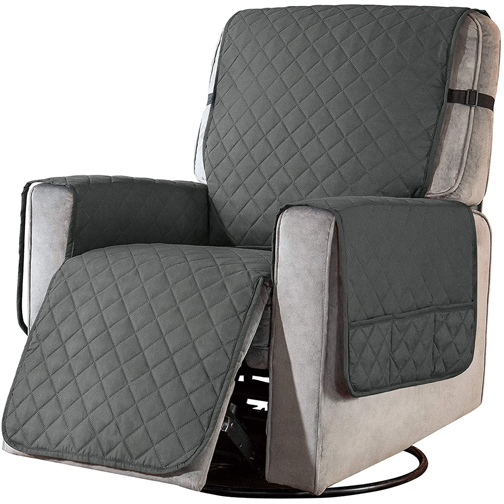 S Size Recliner Chair Cover Side Pocket Non Slip Strap Recliner Cover Recliner Slipcover Grey