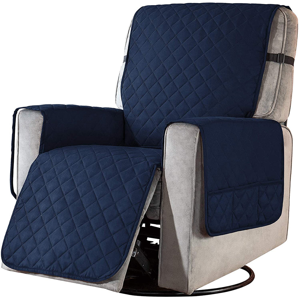 S Size Recliner Chair Cover Side Pocket Non Slip Strap Recliner Cover Recliner Slipcover Navy