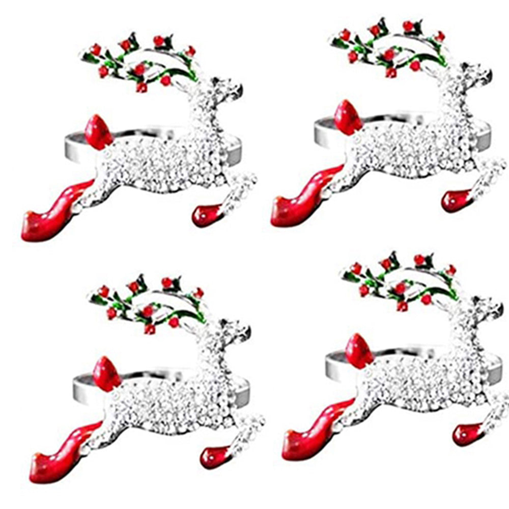 4 X Silver Elk Christmas Napkin Rings Napkin Holder Rings Xmas Table Decoration