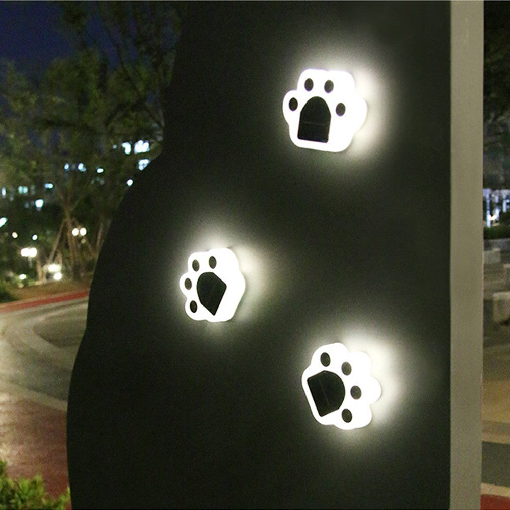 4 X White Solar Paw Print Light Paw Lamps Garden Yard Path Walkway Lighting