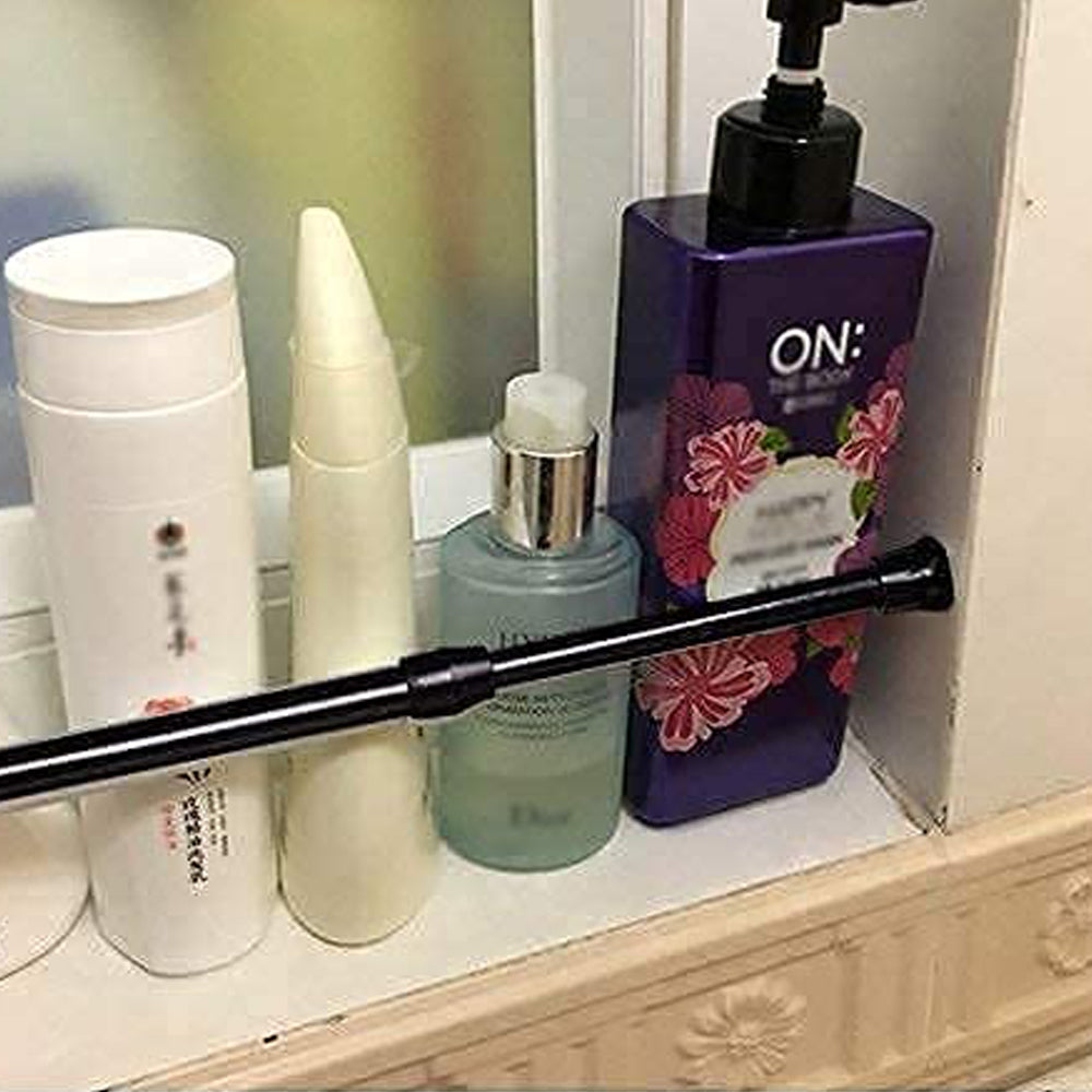 2X L Black Tension Rod Adjustable Cupboard Bars Curtain Rod Closet Rod Wardrobe Rod