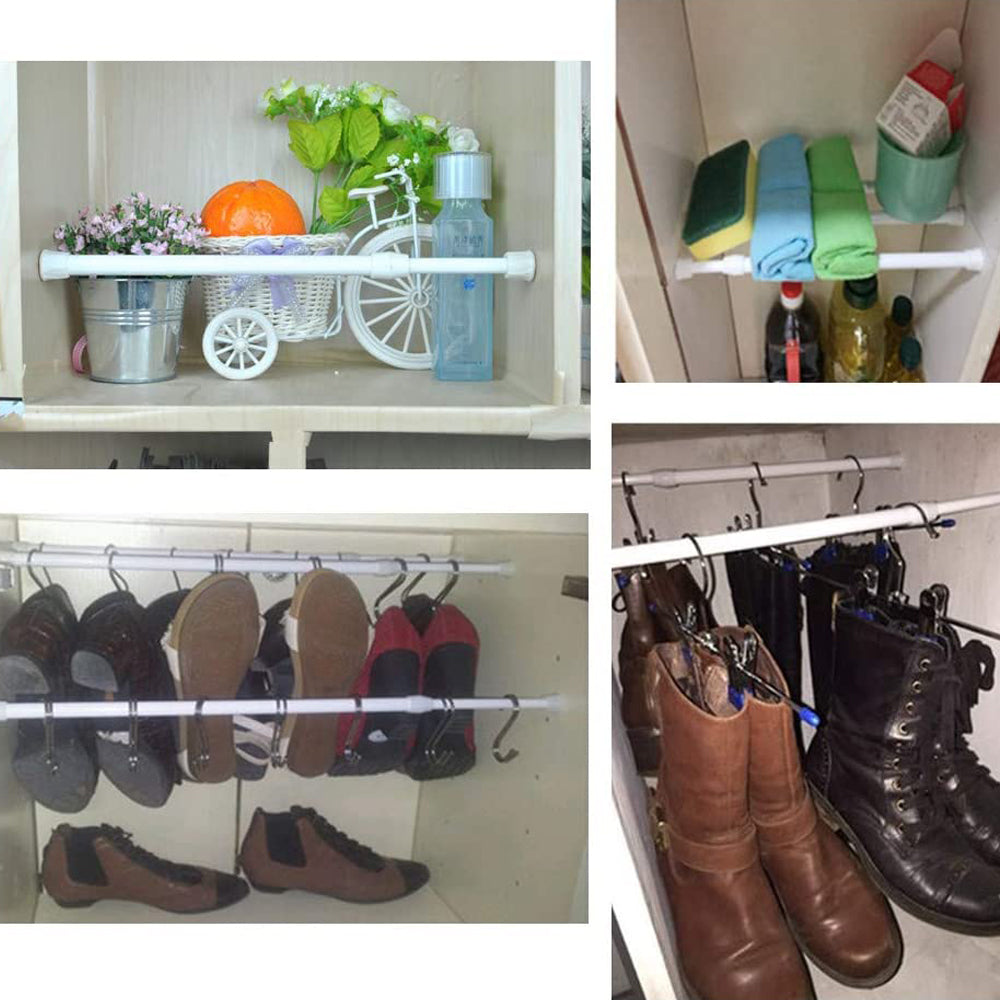 2X L White Tension Rod Adjustable Cupboard Bars Curtain Rod Closet Rod Wardrobe Rod