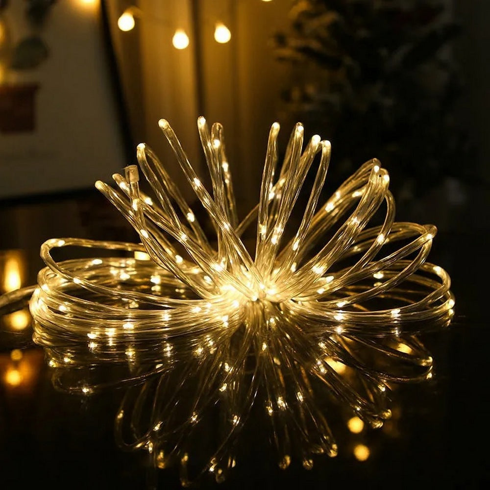 Warm White 12 Meter 100LED Christmas Solar Power LED Solar Powered Rope Tube String Light