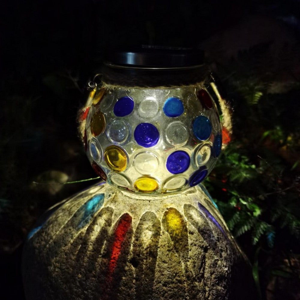 2 X Blue Solar Stained Glass Mason Jar Lights Warm White Night Light