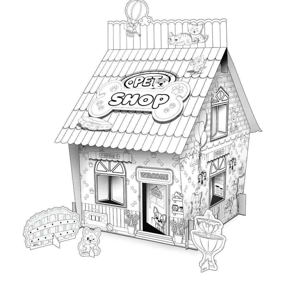 2 X Kids Pet Shop Christmas House DIY Doodle Cardboard Houses Art Craft Set