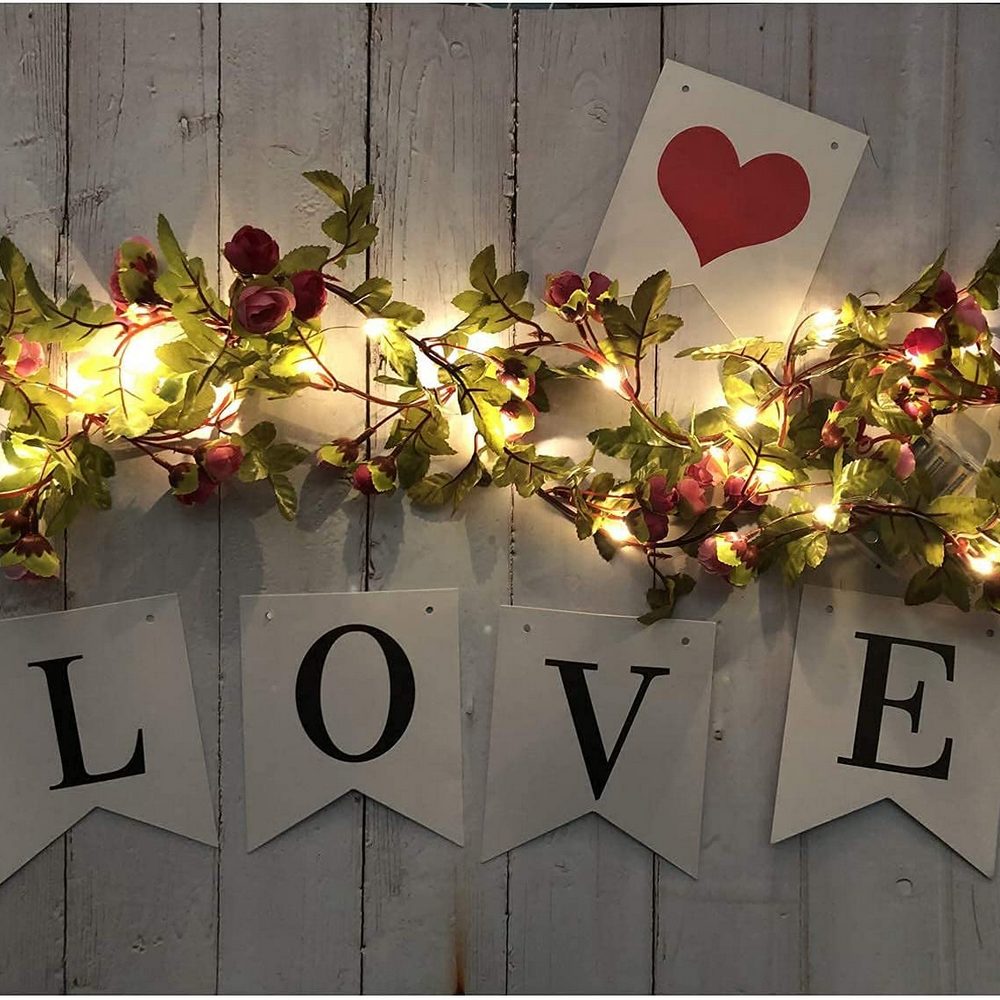 50LEDs Rose Red Artificial Small Rose Flower Vine Fairy String Light