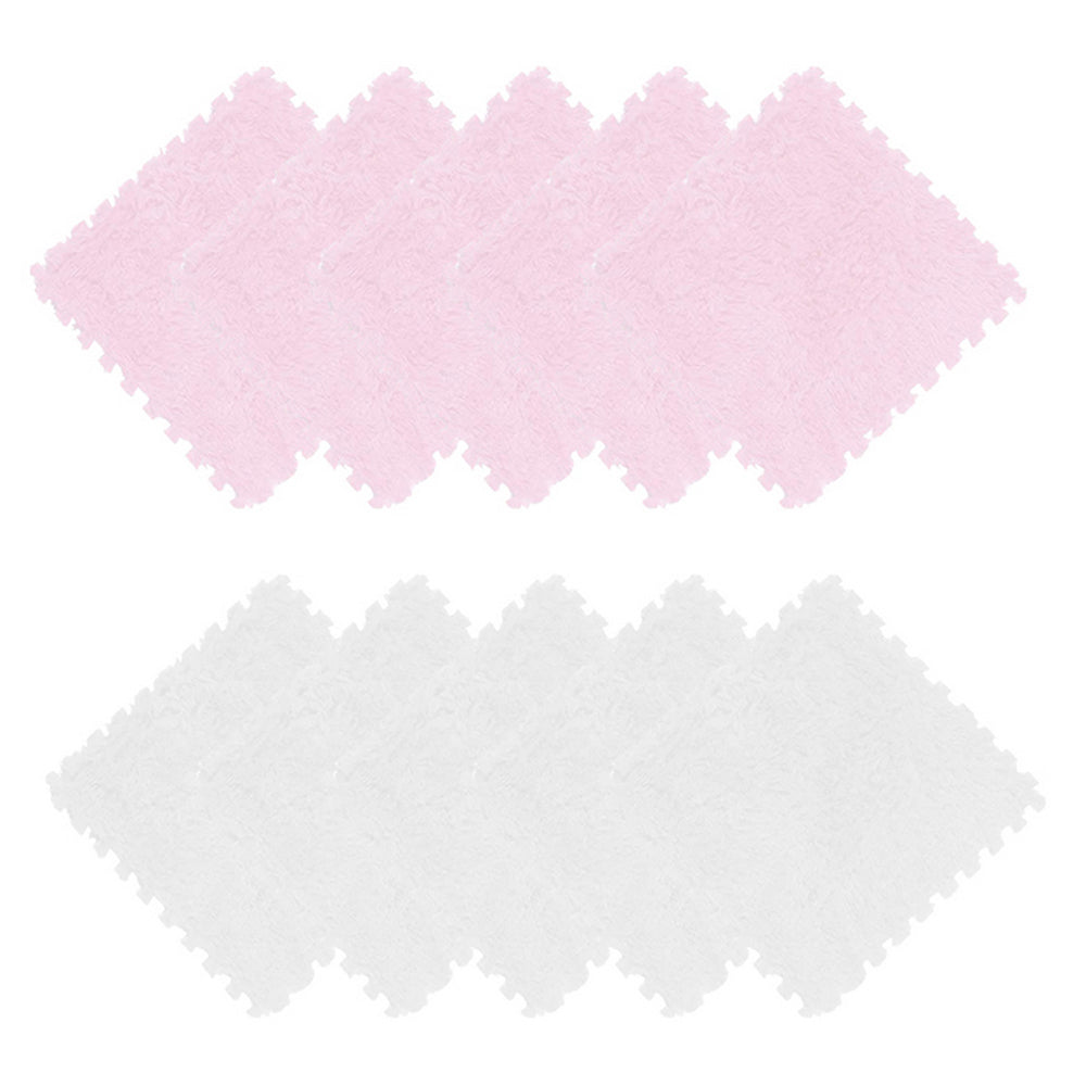10Pcs Pink White Soft Plush EVA Foam Interlocking Floor Play Mats