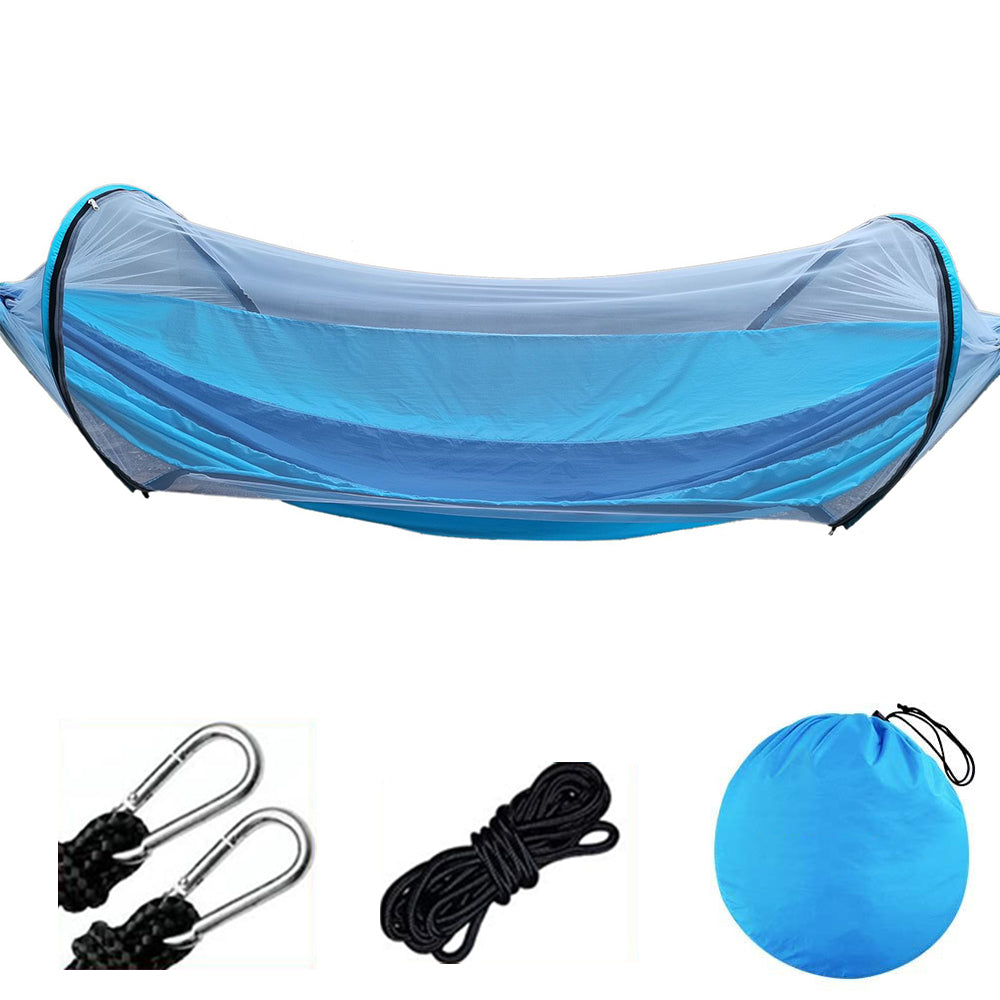 Outdoor Pop Up Hammock Bed With Mosquito Net Camping Swing for 1 or 2 Person Blue